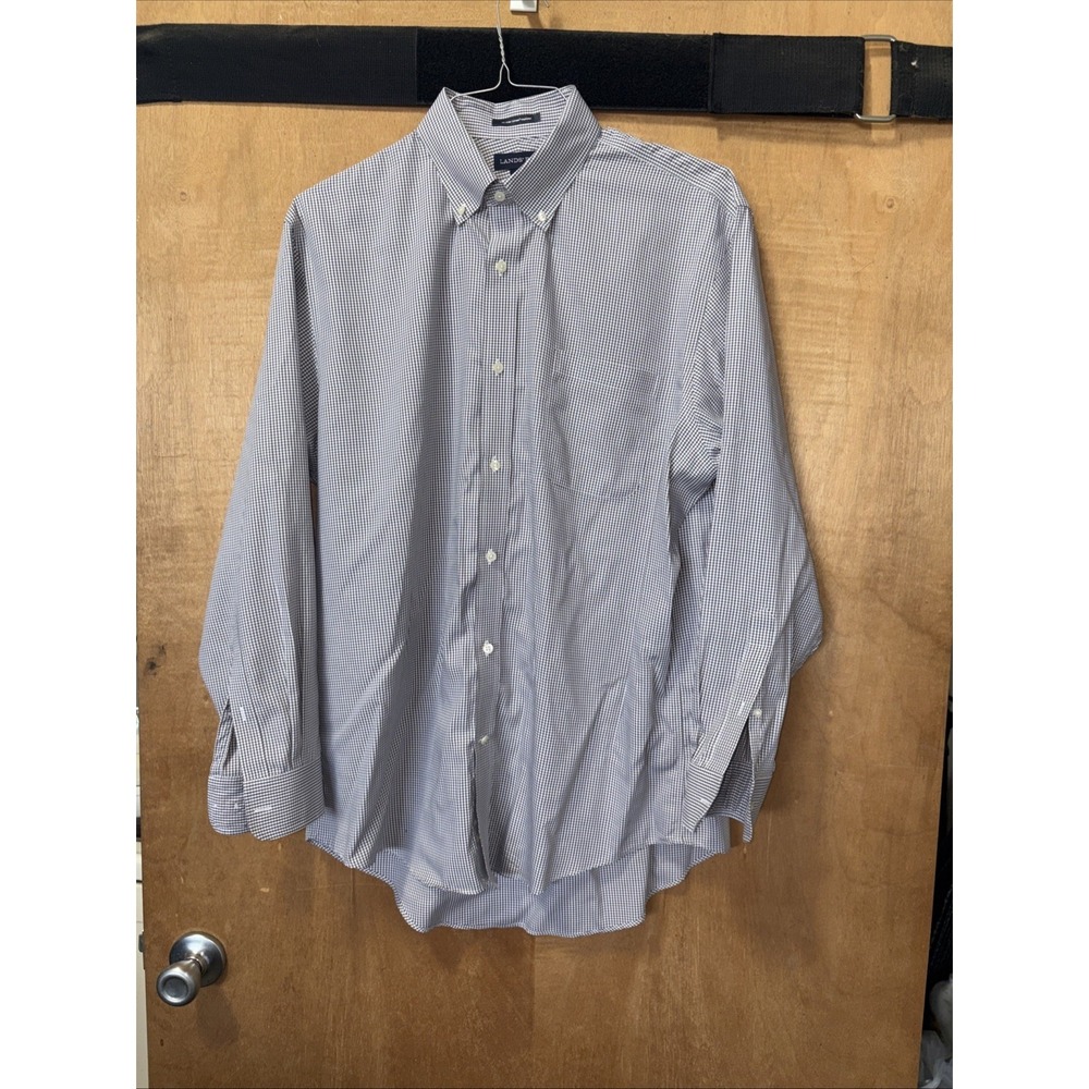 Lands' End Men's 17-34 Supima No Iron Oxford Button Down Plaid Long Sleeve